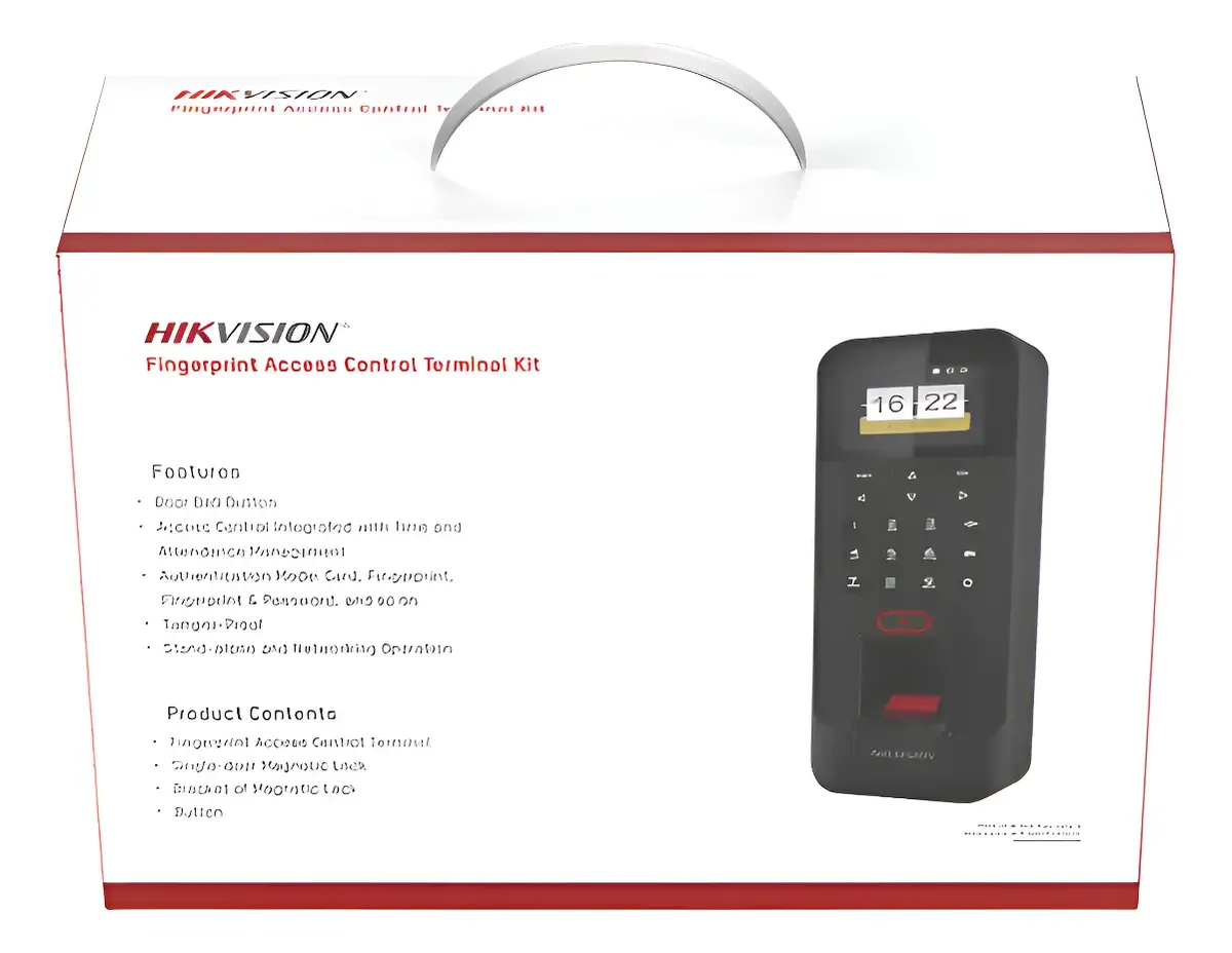 KIT DE CONTROL DE ACCESO TODO INCLUIDO CON LECTOR DE HUELLAS Y TARJETAS/ 3,000 HUELLAS /COMPATIBLE CON APP HIKCONNECT/ELECTROIMÁN BOTON DE SALIDA Y MO