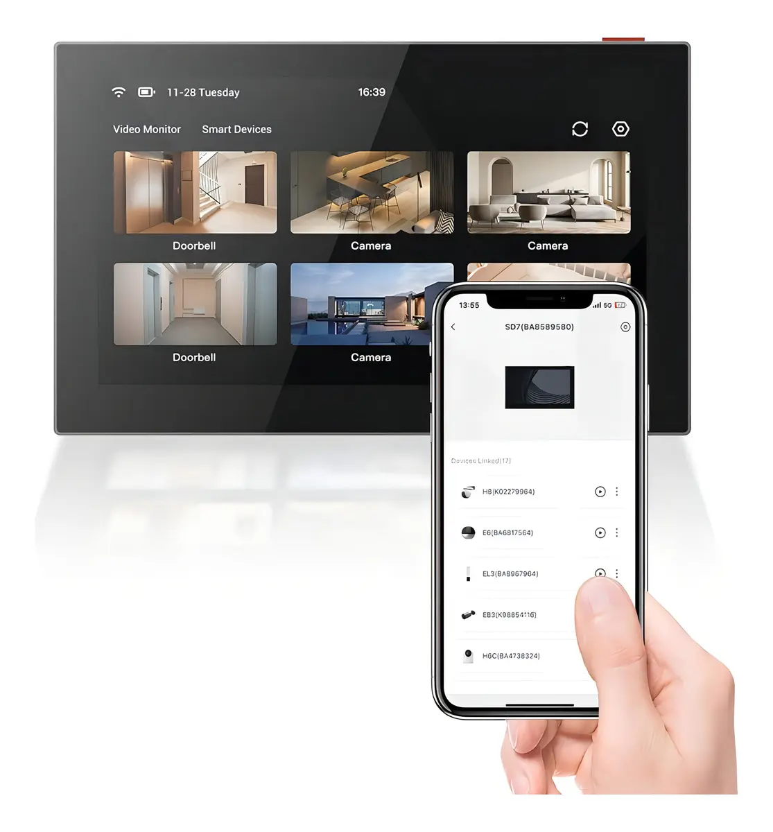 7-inch Touch Screen，Built-in 4600mAh Rechargeable Lithium Batteries，Two-way Talk，Live-view & Playback，Smart Integration，Wall Mount or Desk Display