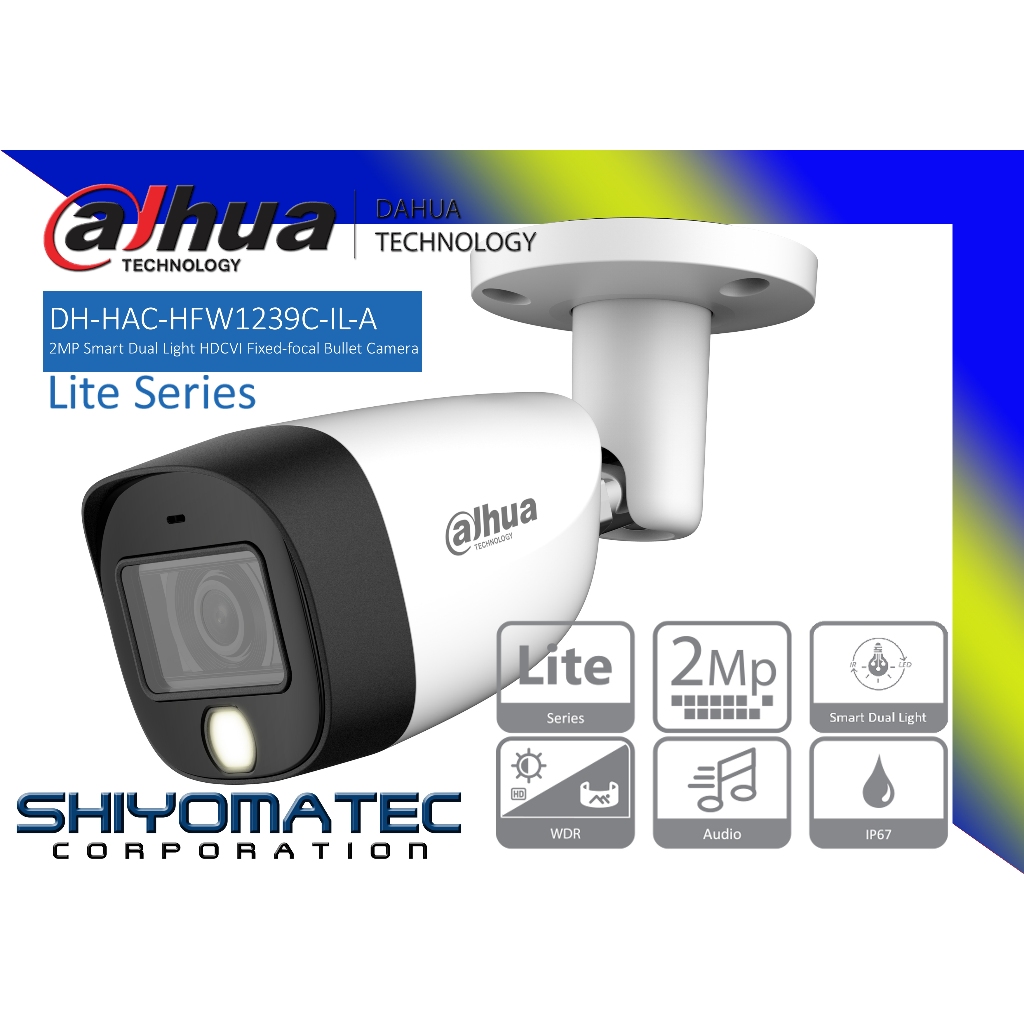 Cámara Análoga Bala 2MP Smart dual light lente fijo 30m IR 30m LED 130 dB WDR 3DNR con audio IP67 Metal y plástico