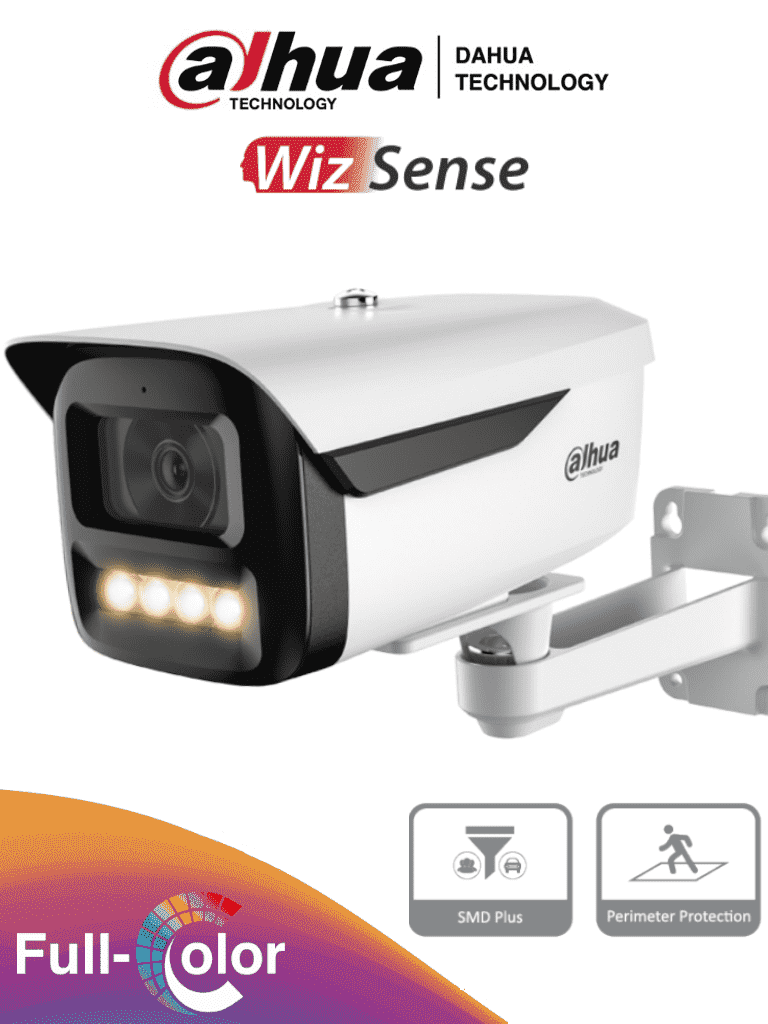 Cámara IP Bala 2MP lente fijo 50m LED Micrófono E/S de audio RCA IP67 Metal y plástico Función IA: SMD Protección perimetral Tarjeta Micro SD (Máx.) 256 GB 12VDC/PoE